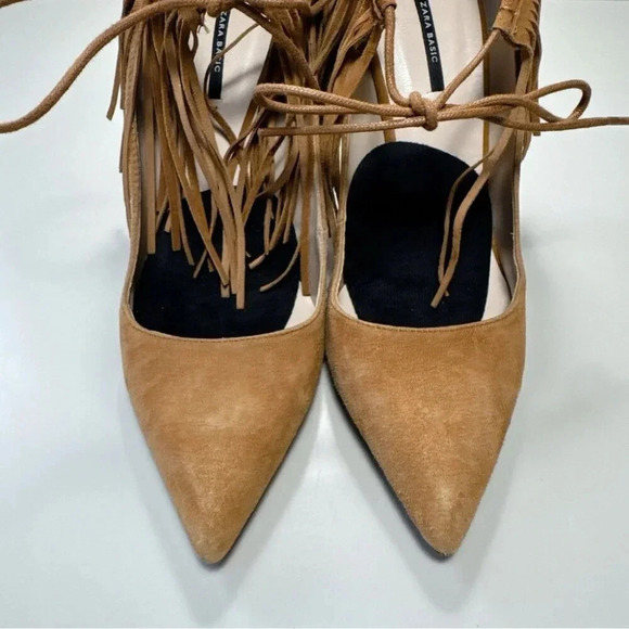 Zara Womens 38 Suede Leather Fringe Cowgirl Heel  Shoes - Picture 5 of 14